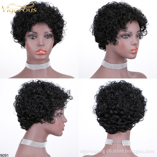 Short bob afro curly wholesale inch pixie cut wave black cheap glueless brazilian real human hair wigs black women